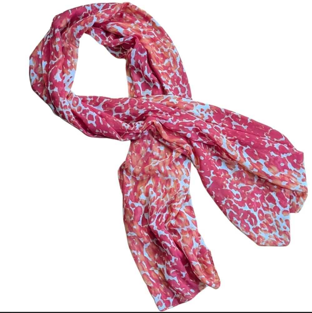Calvin Klein Long Sheer Leopard Animal Print Rectangle Shawl Cover Up Scarf